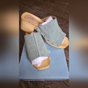 Seychelles Sage Suede Slide Clogs with Stud Details